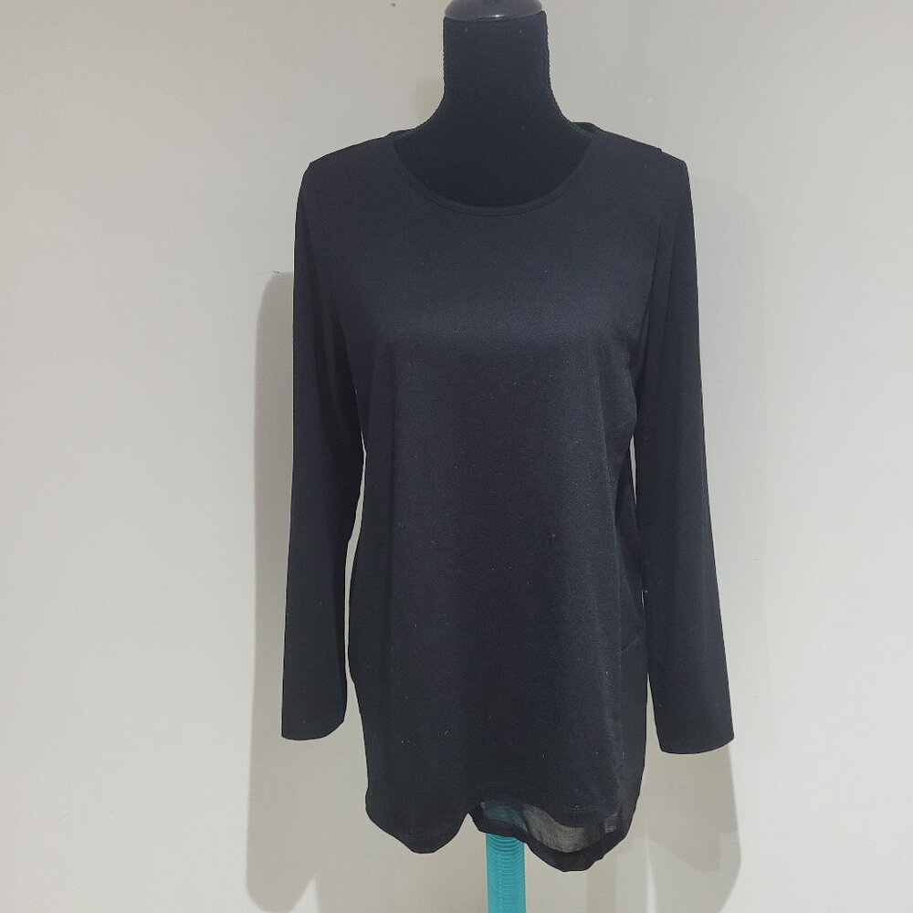 Soft Surroundings Women's Touch of Sheer Long Sleeve Tunic Shirt Medium Black